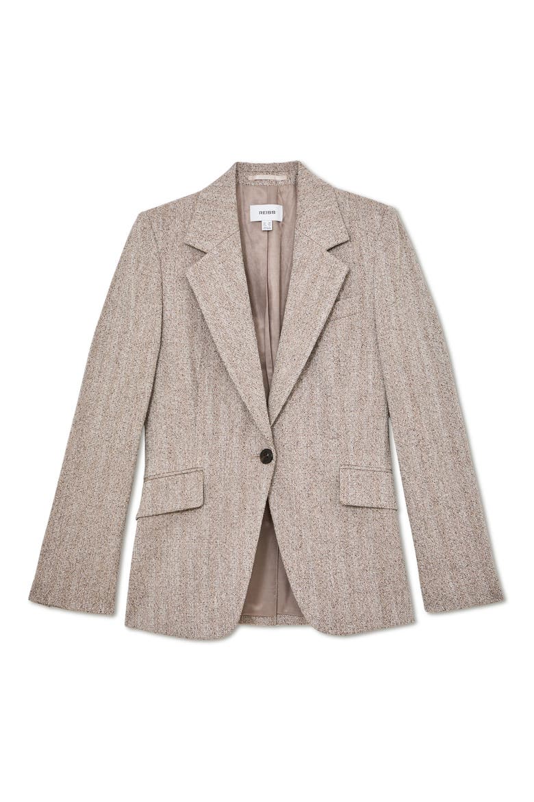 Isla One-Button Herringbone Jacket, Alternate, color, GREY