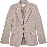 Reiss Isla One-Button Herringbone Jacket
