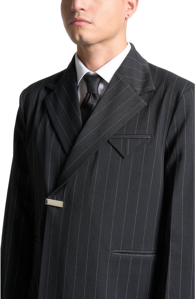 Manière De Voir Gaston Double Breasted Pinstripe Suit Jacket, Alternate, color, Grey