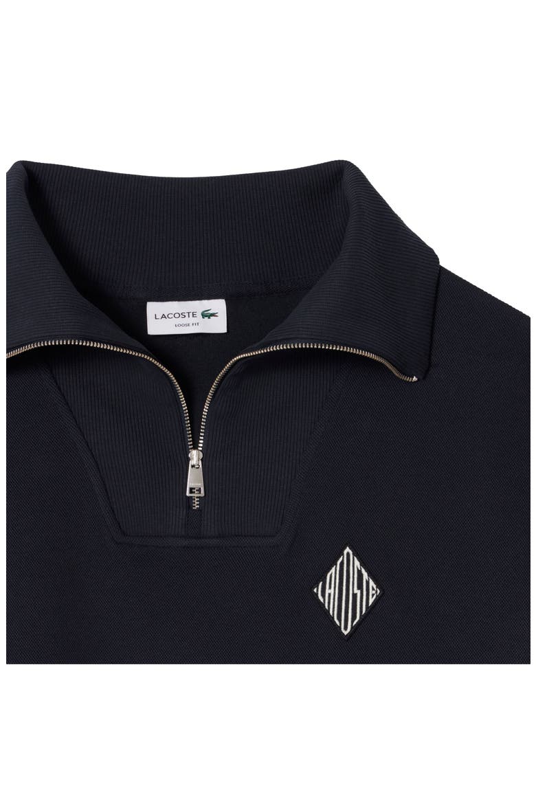 Cotton Blend Piqué Knit Quarter Zip Pullover, Alternate, color, BLACKBIRD