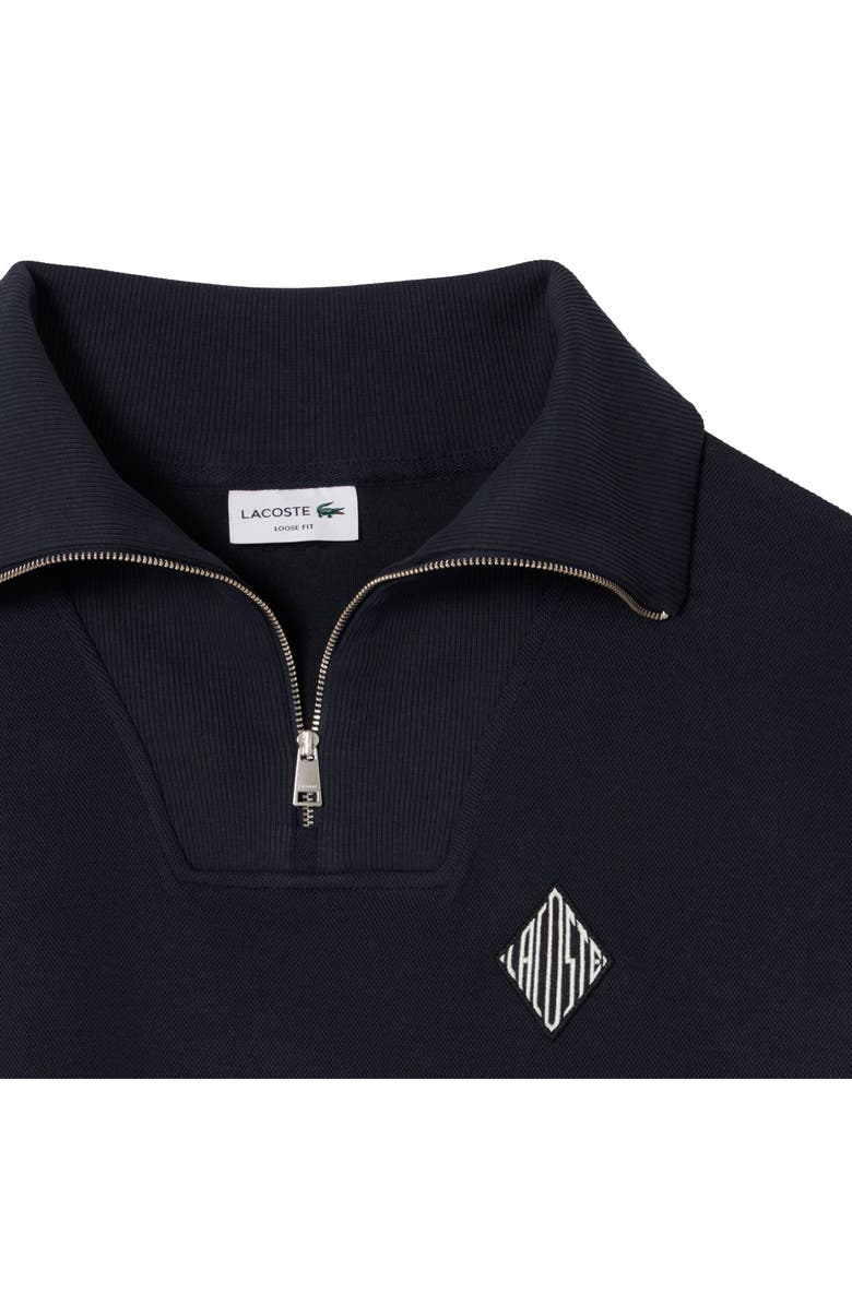 Lacoste Cotton Blend Piqué Knit Quarter Zip Pullover, Alternate, color, Blackbird