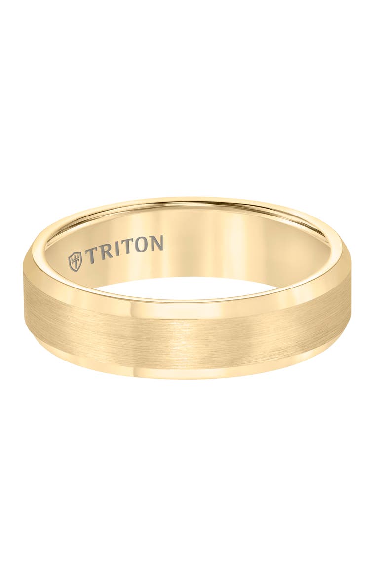 6MM Tungsten Carbide Ring with Satin Center and Bevel Edge, Alternate, color, Metallic Gold