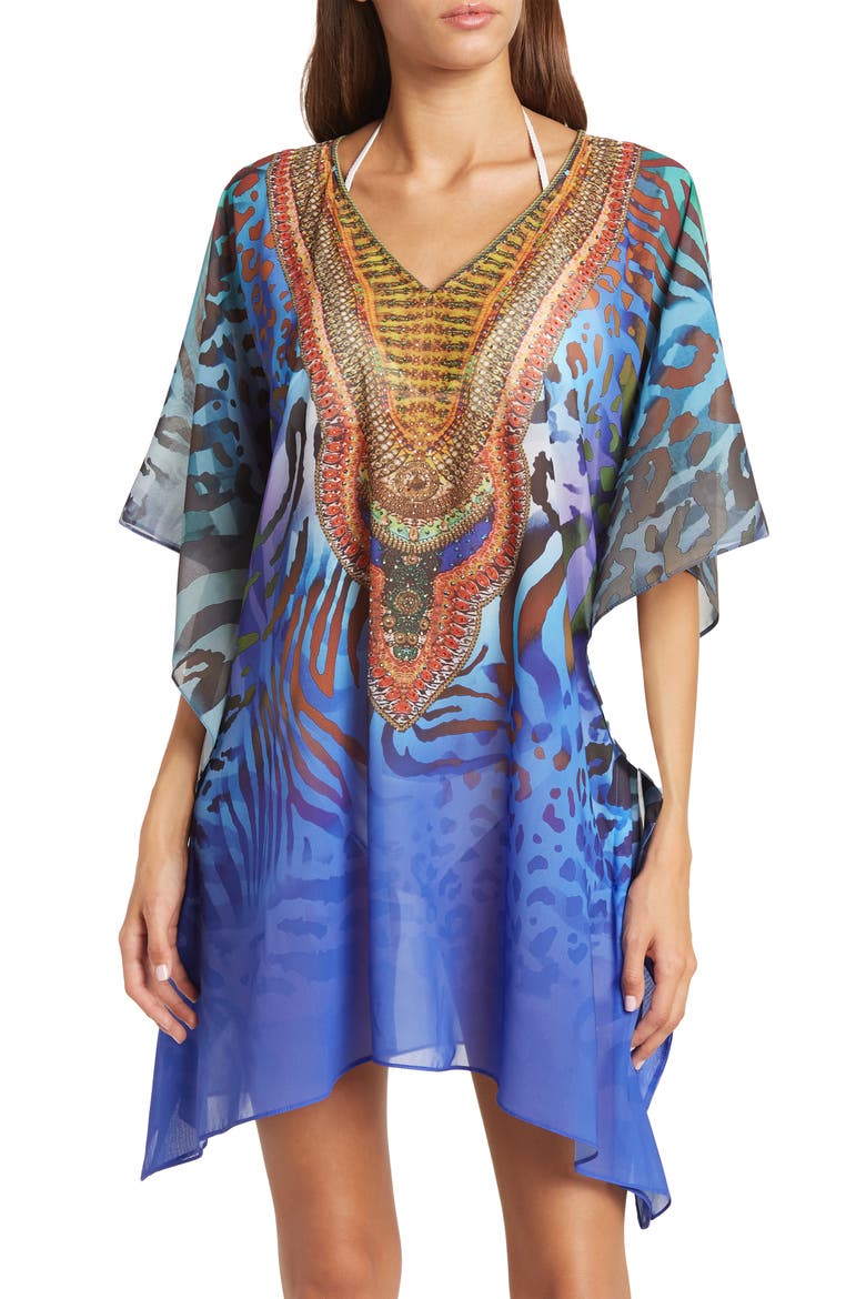 Bright Printed Poncho, Main, color, BLUE