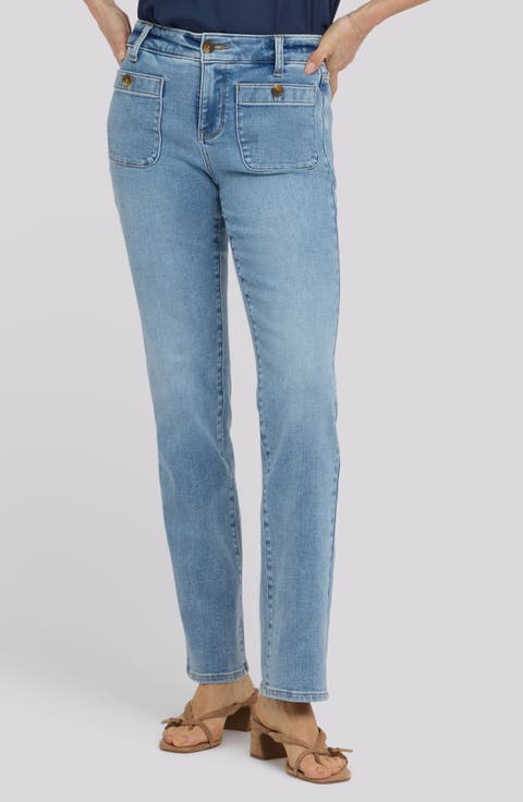 Marilyn Round Patch Pocket Straight Leg Jeans (Mist Springs)