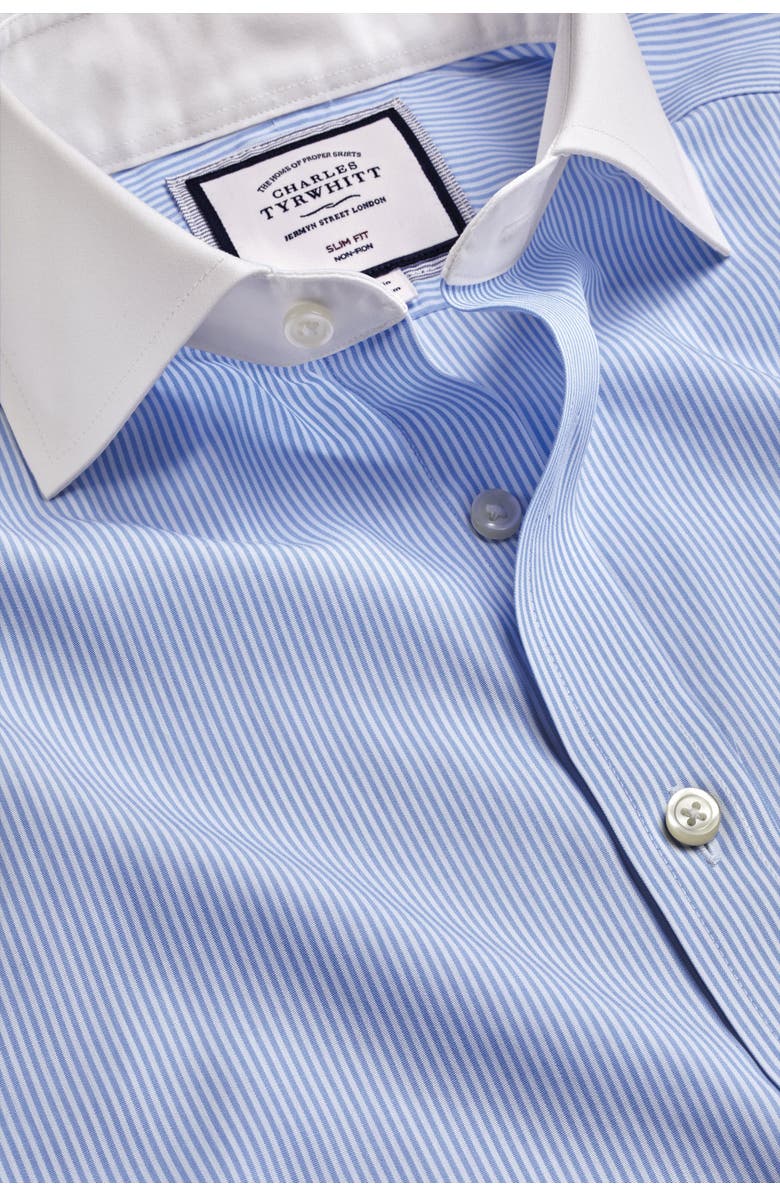 Charles Tyrwhitt Winchester Bengal Stripe Non-Iron Poplin Slim Fit Shirt Single Cuff, Alternate, color, Sky Blue