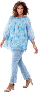 Roaman's Blouson Sleeve Overlay Blouse