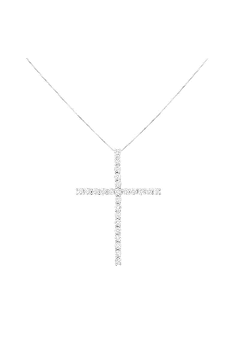Silver 3.0 Cttw Diamond 1-1/2" Cross Pendant with Box Chain Necklace, Alternate, color, Silver