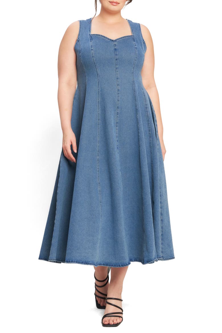 Denim Maxi Dress, Main, color, MEDIUM INDIGO