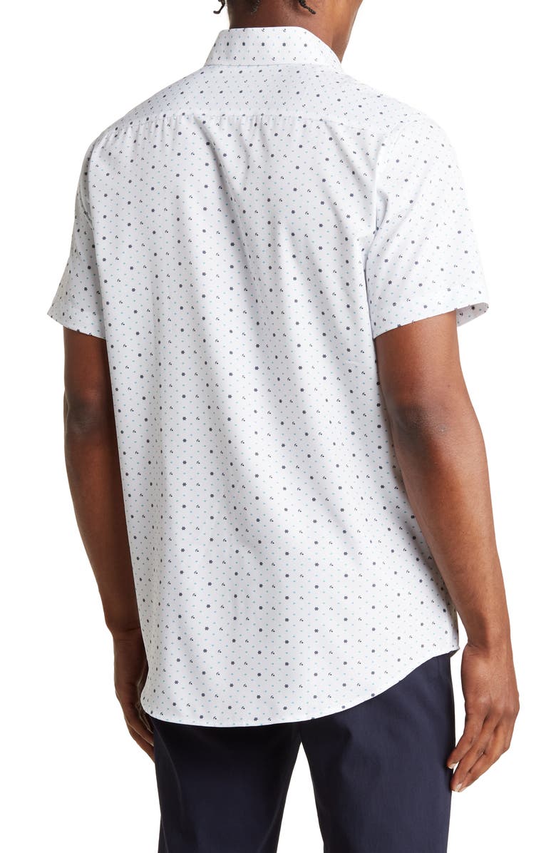 TOM BAINE Slim Fit Performance Short Sleeve Button-Up Shirt, Alternate, color, White