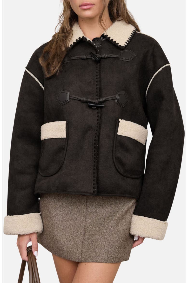 Faux Shearling & Faux Suede Jacket, Main, color, BLACK