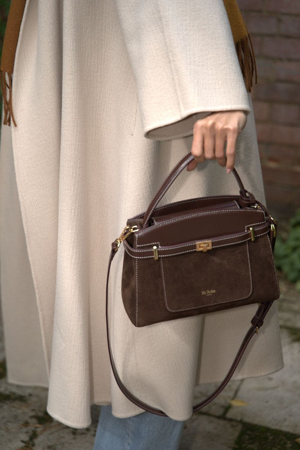 Manhattan Genuine Suede Leather Top Handle Bag, Alternate, color, Coffee