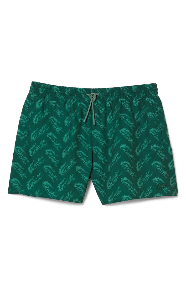 Lacoste Logo Print Cotton Swim Trunks, Main, color, 