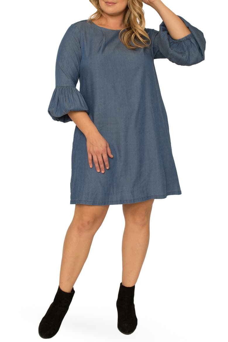 Balloon Sleeve Shift Dress, Alternate, color, MID BLUE