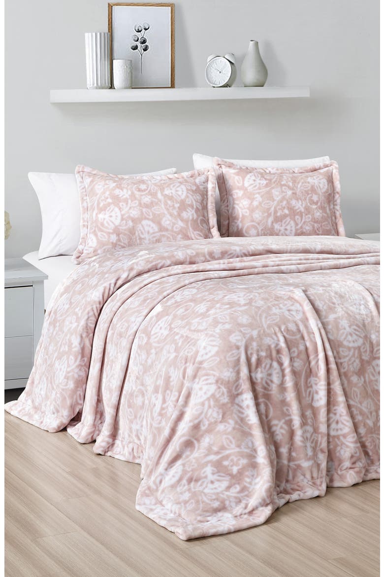 Floral Fleece Blanket 3-Piece Set, Alternate, color, BLUSH PINK