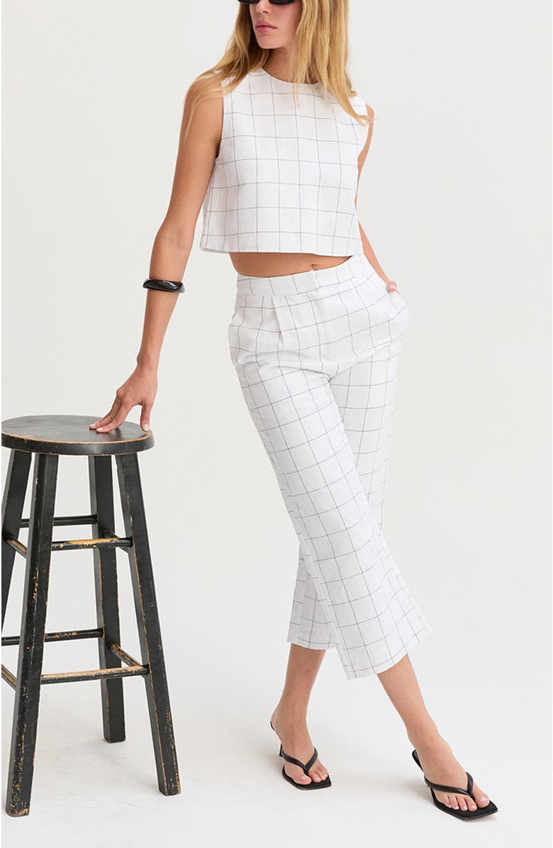 CRESCENT Windowpane Straight Leg Linen Culottes, Alternate, color, White