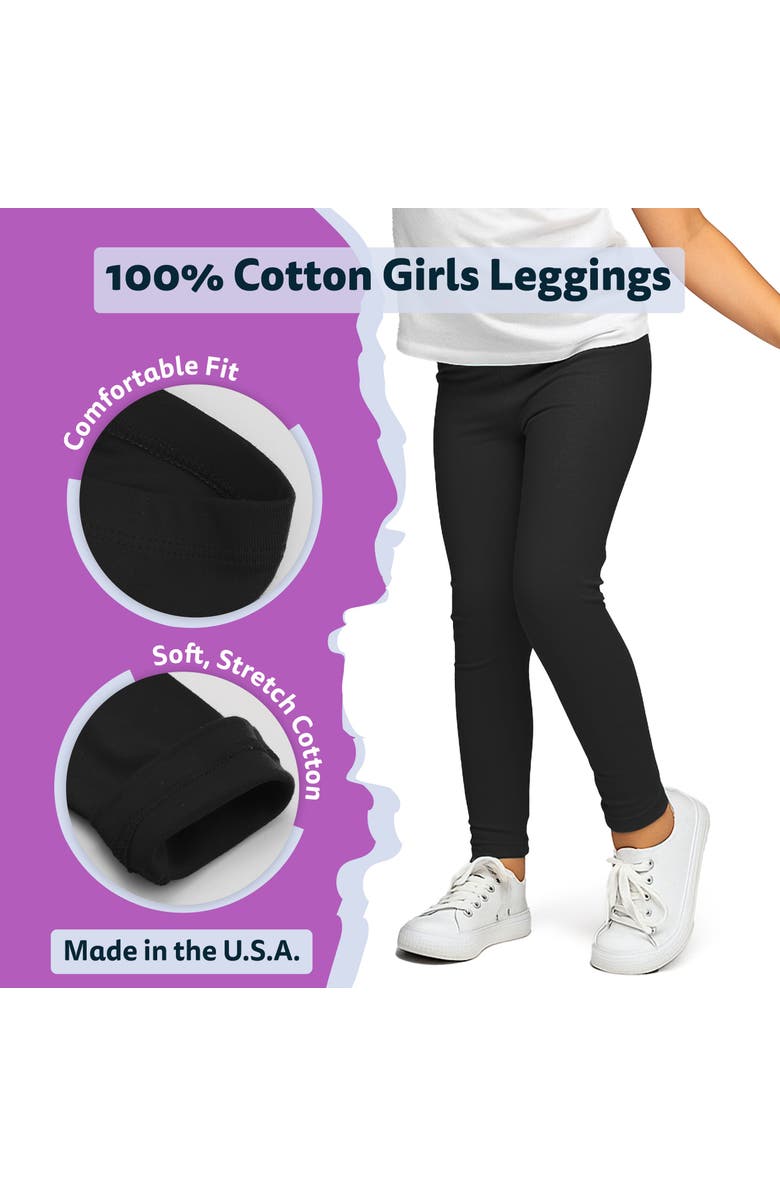 CITY THREADS Girls 100% Cotton Leggings, Alternate, color, Black