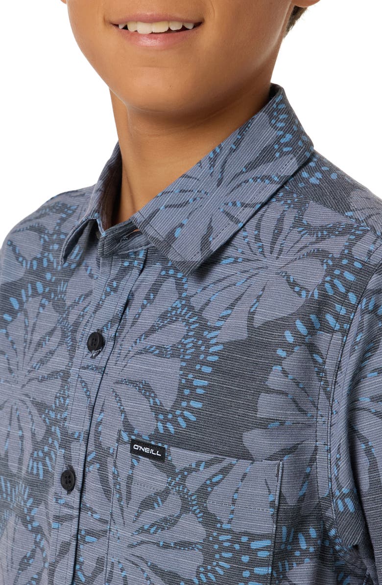 O'Neill Kids' UPF Slub Standard Woven Short Sleeve Button-Up Shirt, Alternate, color, Black