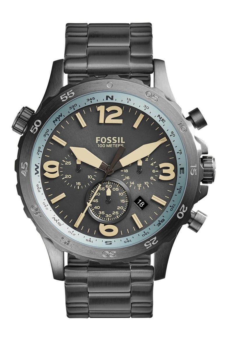 'Nate' Chronograph Bracelet Watch, 50mm, Main, color, GUNMETAL/ GUNMETAL