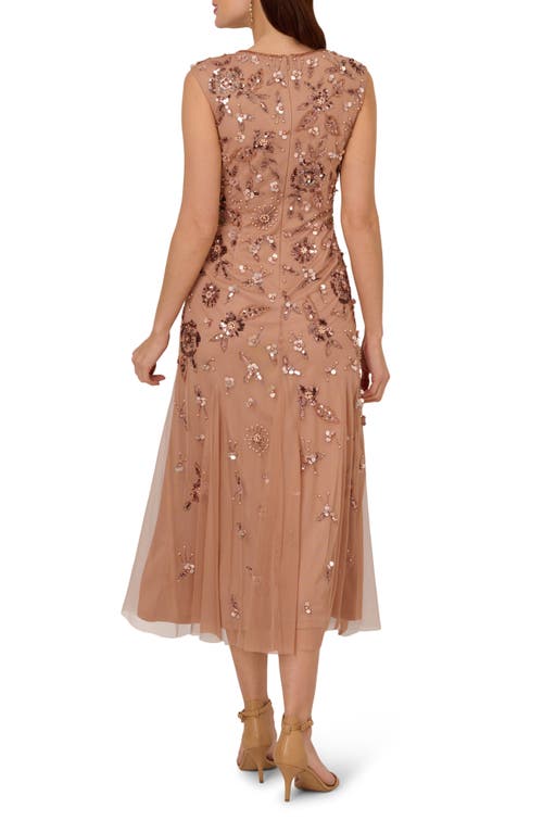 ADRIANNA PAPELL ADRIANNA PAPELL EMBELLISHED MESH MIDI COCKTAIL DRESS 