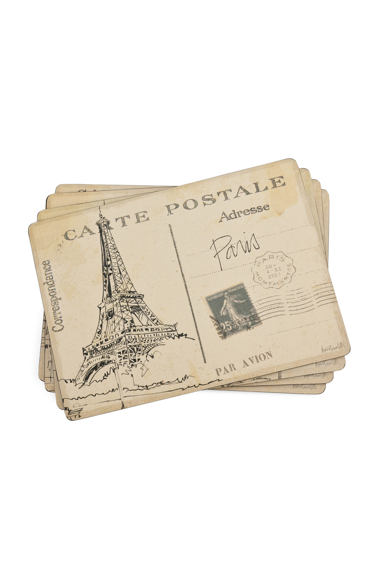 Postcard Sketches Set of 4 Cork Back Placemats, Main, color, Multi