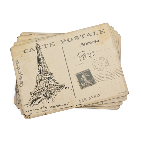 Postcard Sketches Set of 4 Cork Back Placemats