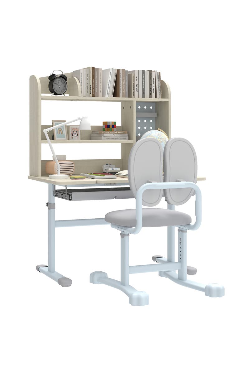 Qaba Adjustable Kids Desk and Chair Set with Tiltable Desktop, Alternate, color, Gray