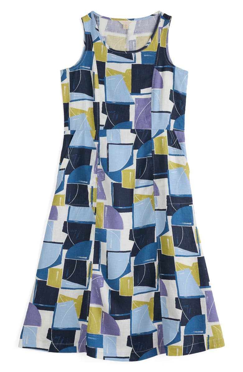 Seasalt Cornwall Grass Wave Print Sleeveless Linen Midi Dress, Alternate, color, Block Shapes Bilberry
