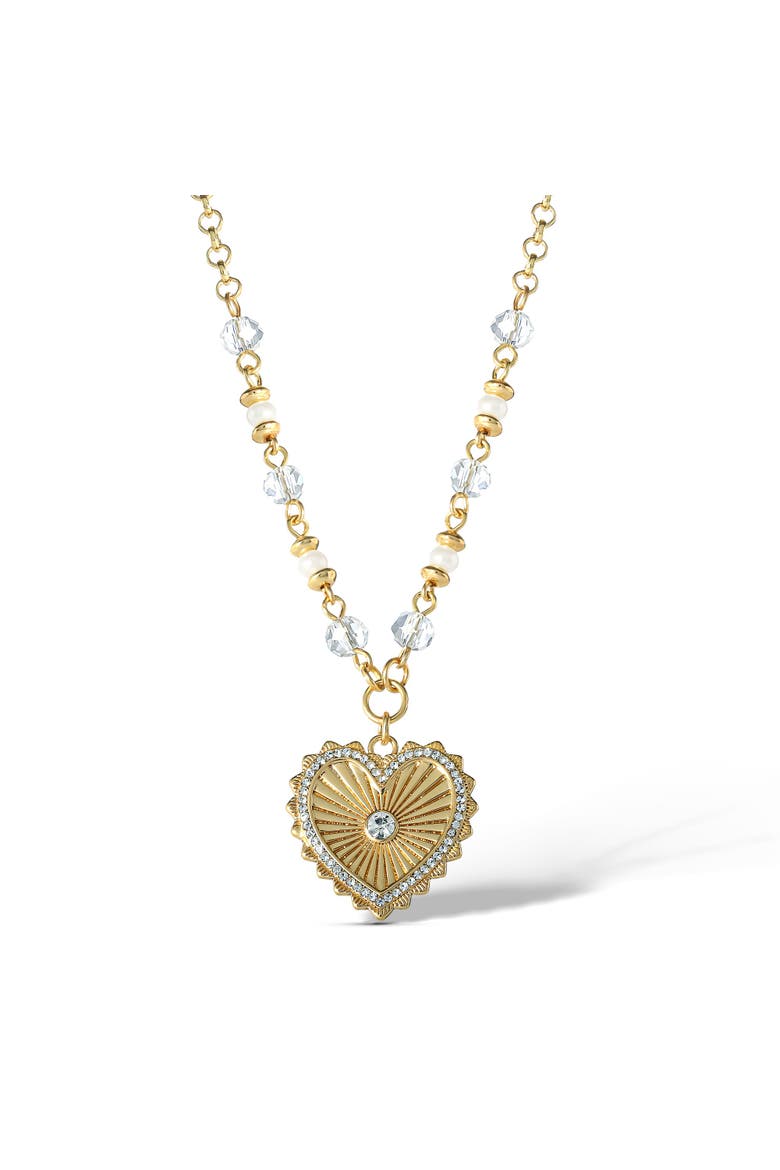 Heart Necklace with Clear Crystal Embellishments, 16" + 2", Main, color, Gold