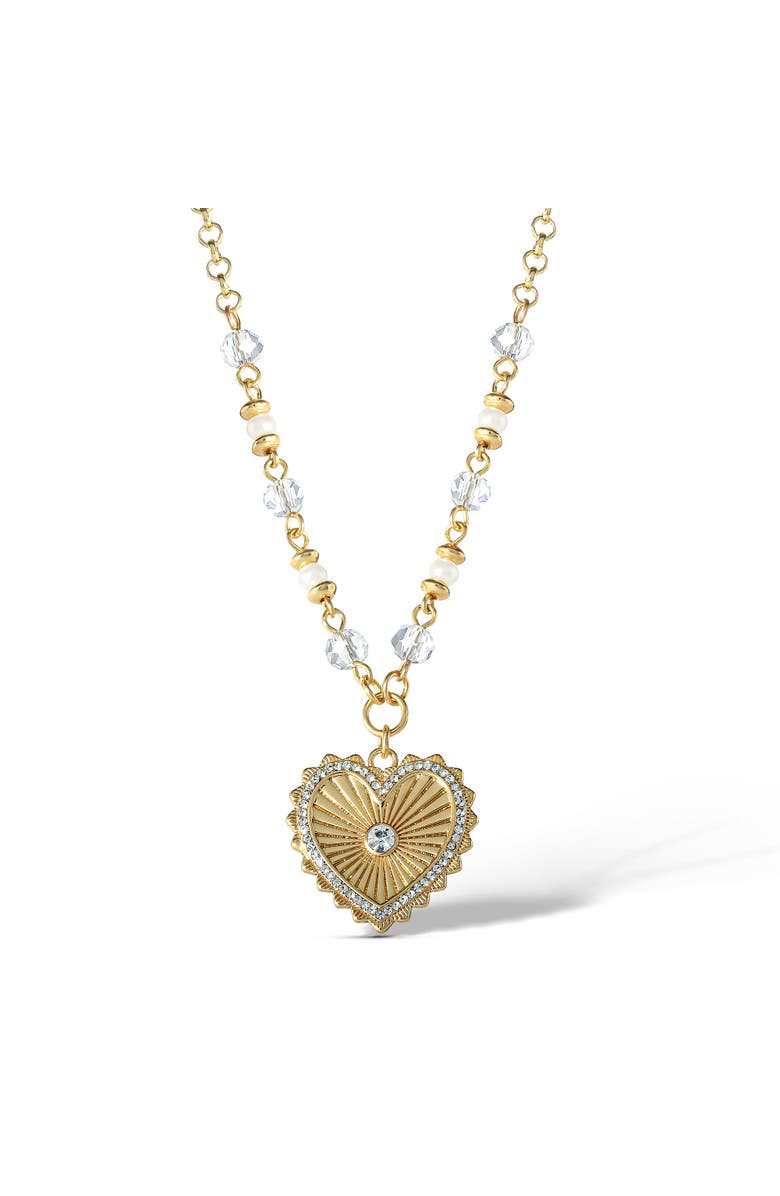 Jessica Simpson Heart Necklace with Clear Crystal Embellishments, 16" + 2", Main, color, Gold