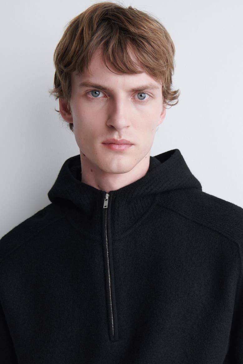 Boiled Merino Wool Half-zip Hoodie, Alternate, color, BLACK