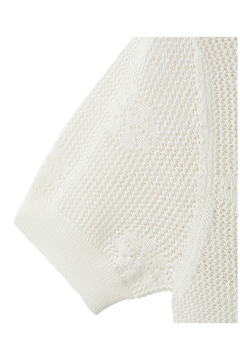 Floral Crochet Short Sleeve Sweater, Alternate, color, WHITE