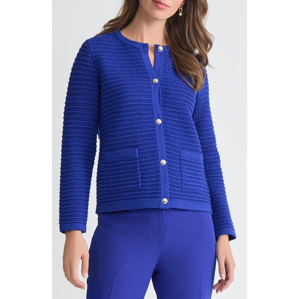 Kasper Pointelle Stitch Button-up Cardigan In Blue