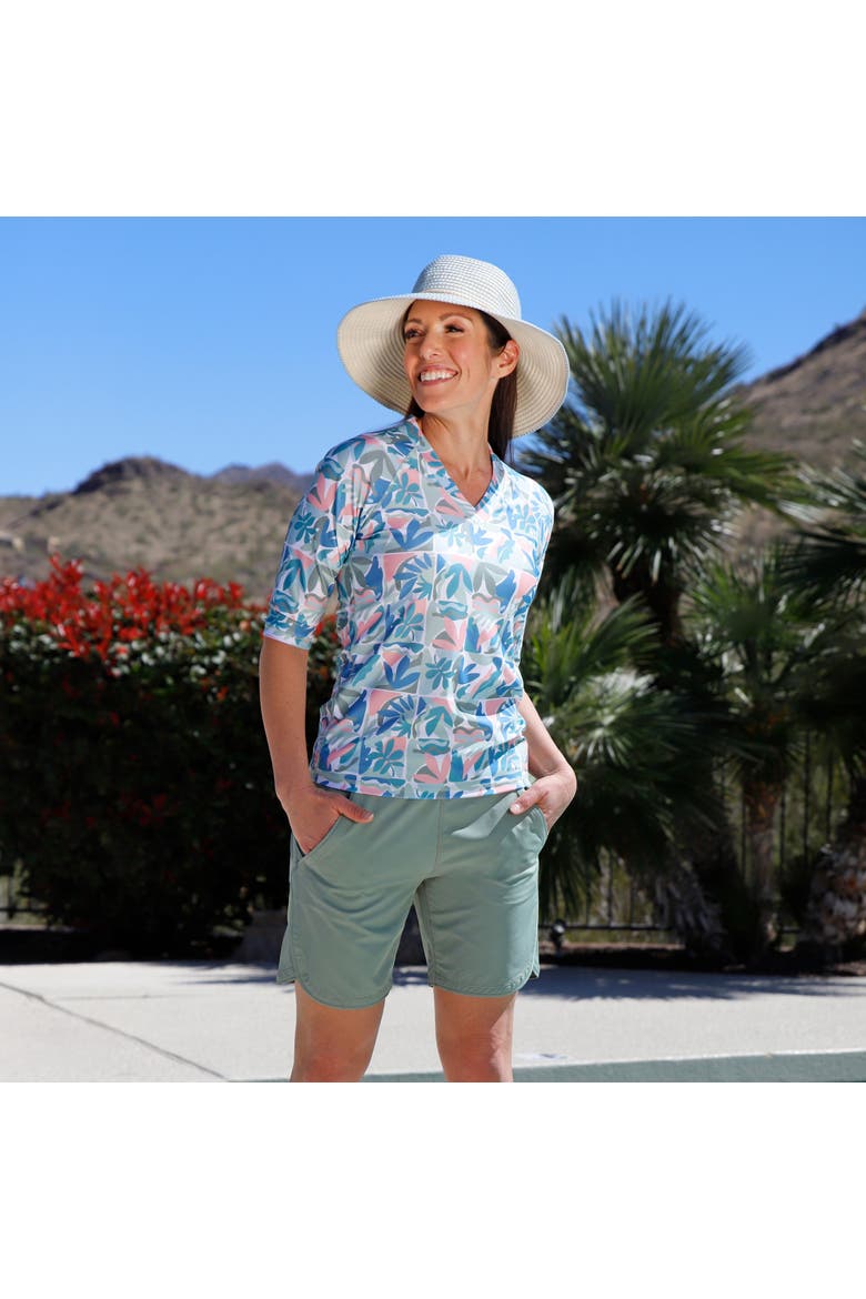 V-Neck Sun & Swim Shirt, Alternate, color, Marbled Floral