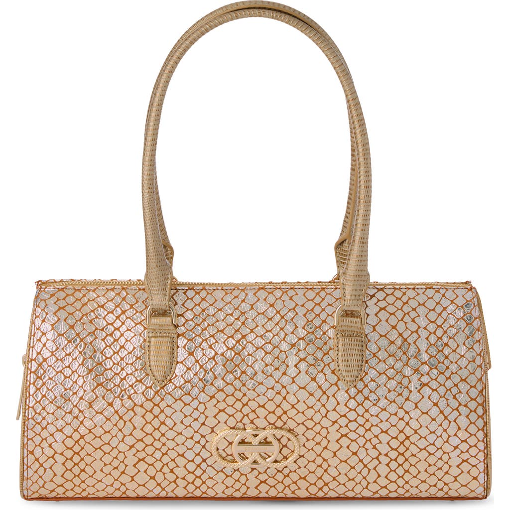 Brahmin Sophia Croc Embossed Leather Satchel In Gold