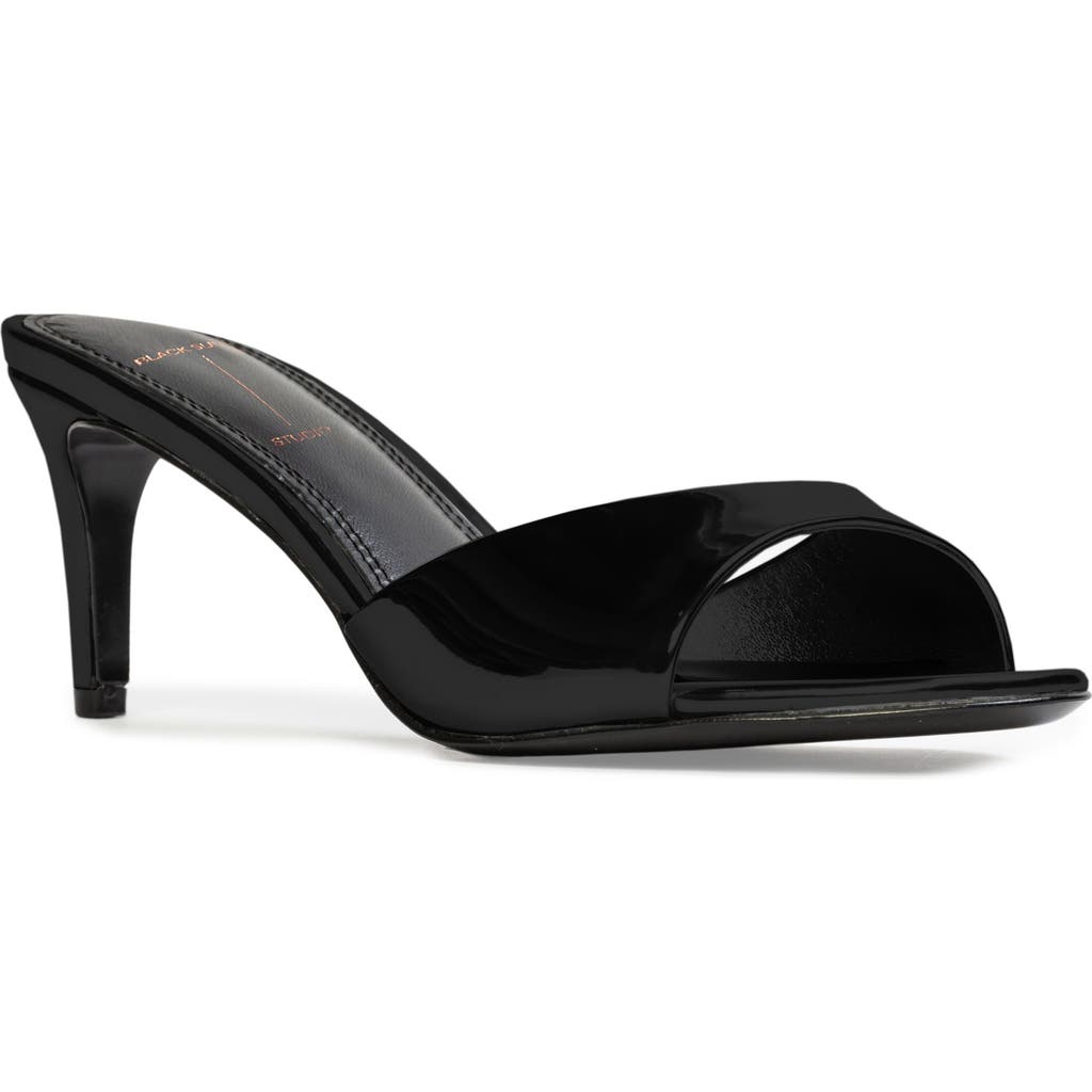 BLACK SUEDE STUDIO Freddie Slide Sandal in Black Patent