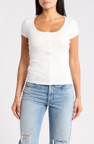 Abound Short Sleeve Ribbed Button Front Top