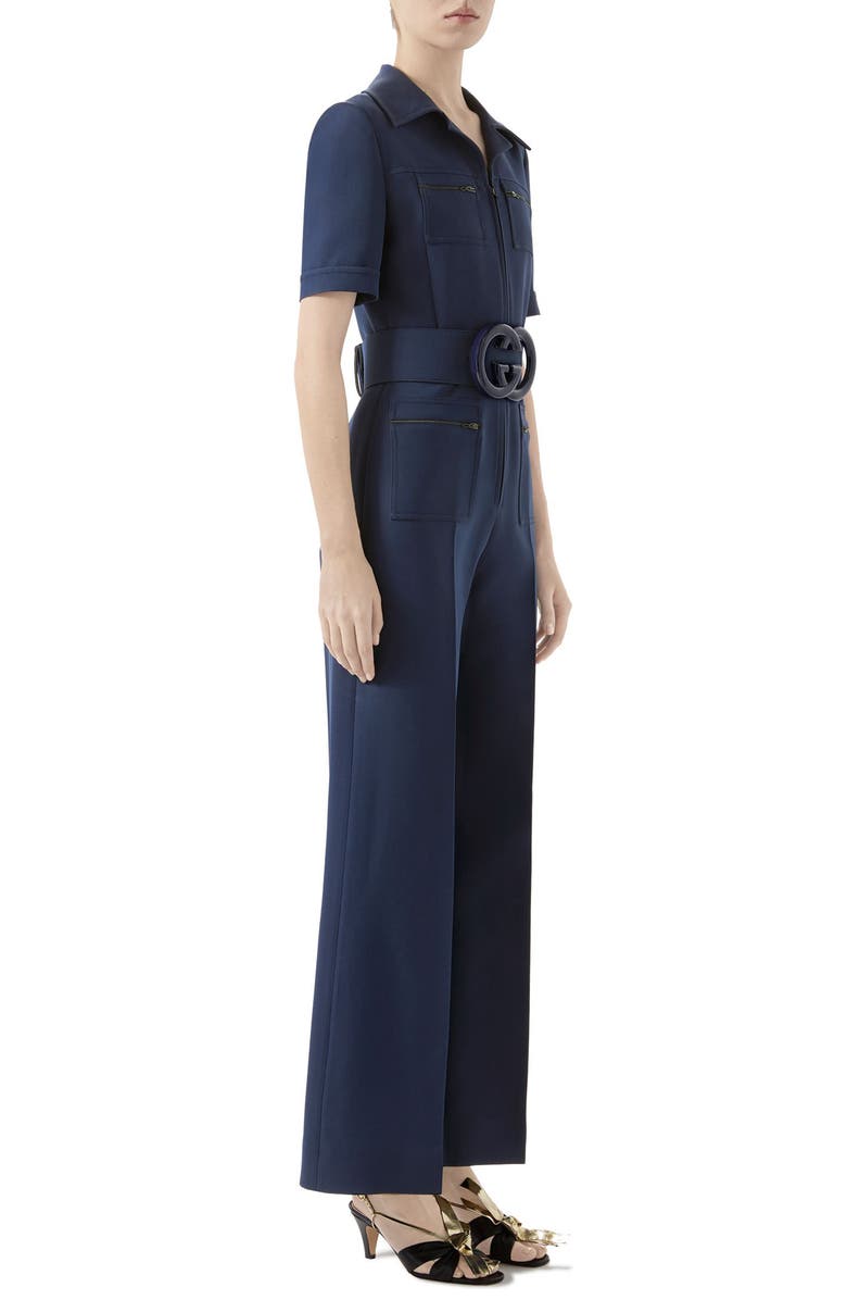Gucci Belted Wide Leg Cady Crepe Jumpsuit, Alternate, color, 