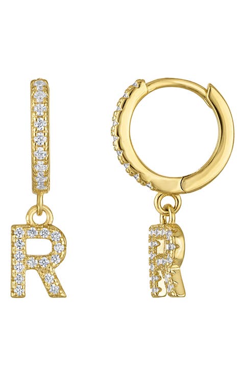 Initial Charm Huggie Hoop Earrings