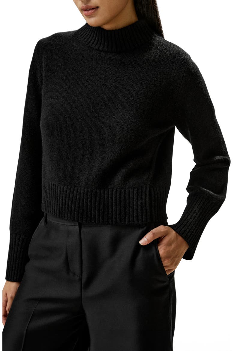 Ribbed Collar and Hemline Wool Cashmere Sweater, Main, color, Black