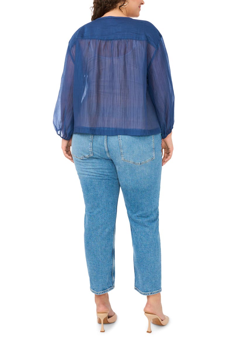 Split Neck Sheer Peasant Top, Alternate, color, 407 CLASSIC NAVY