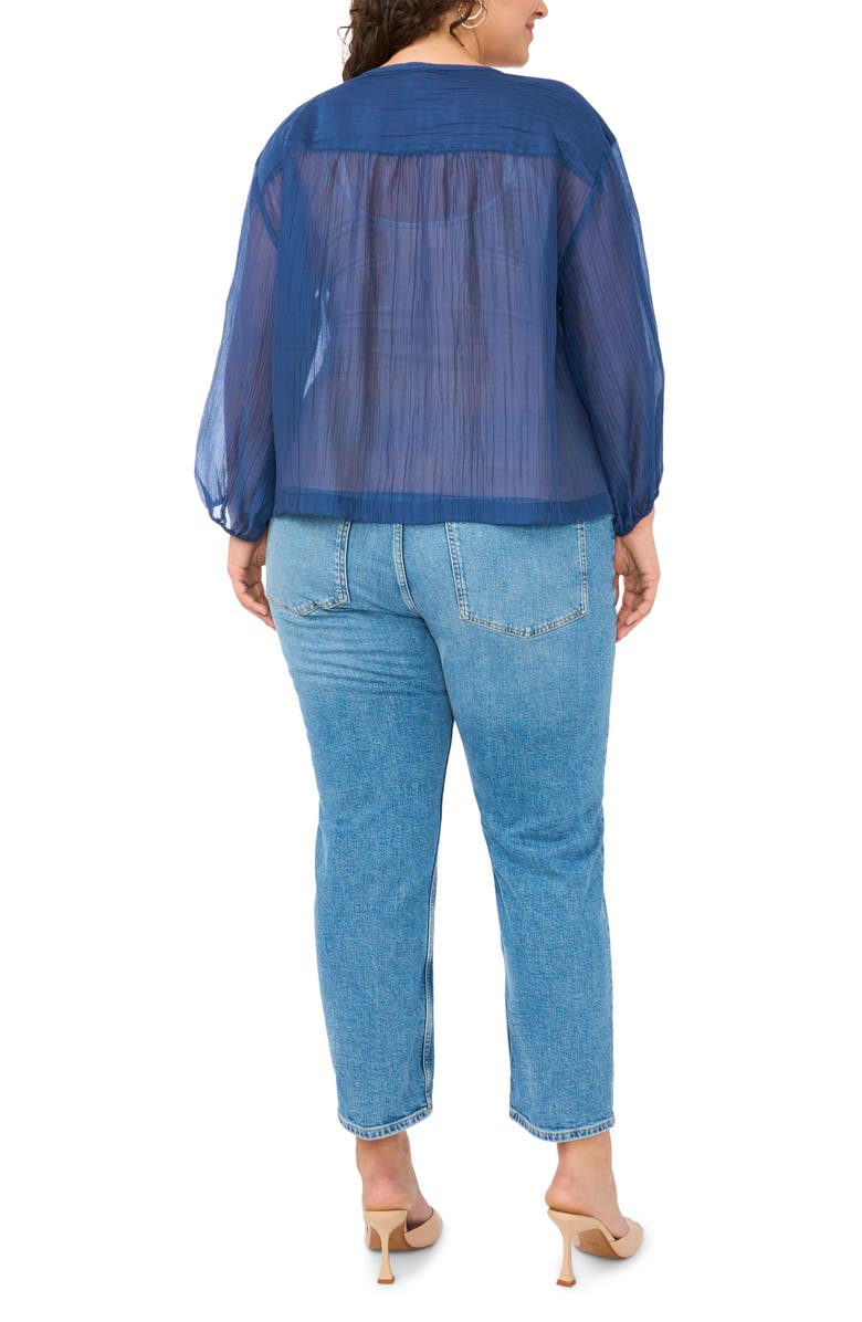 Vince Camuto Split Neck Sheer Peasant Top, Alternate, color, 407 Classic Navy