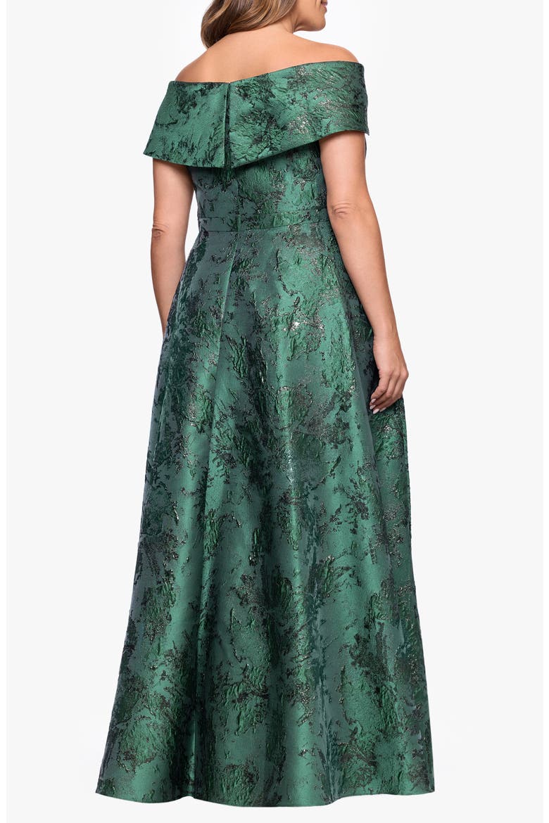 Metallic Brocade Off the Shoulder Gown, Alternate, color, DARK GREEN