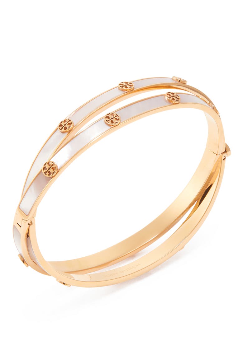 Icon Mother of Pearl Double Bangle, Alternate, color, TORY GOLD / MOTHER OF PEARL