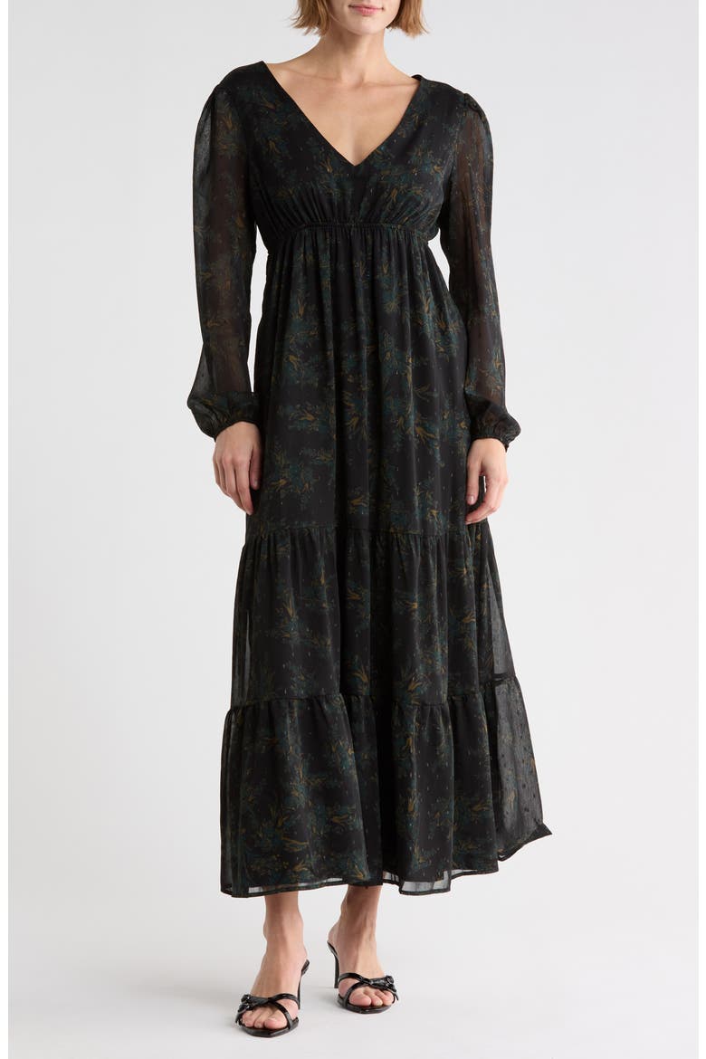 Clip Dot Chifon Maxi Dress, Main, color, BLACK- GREEN GINA TOILE
