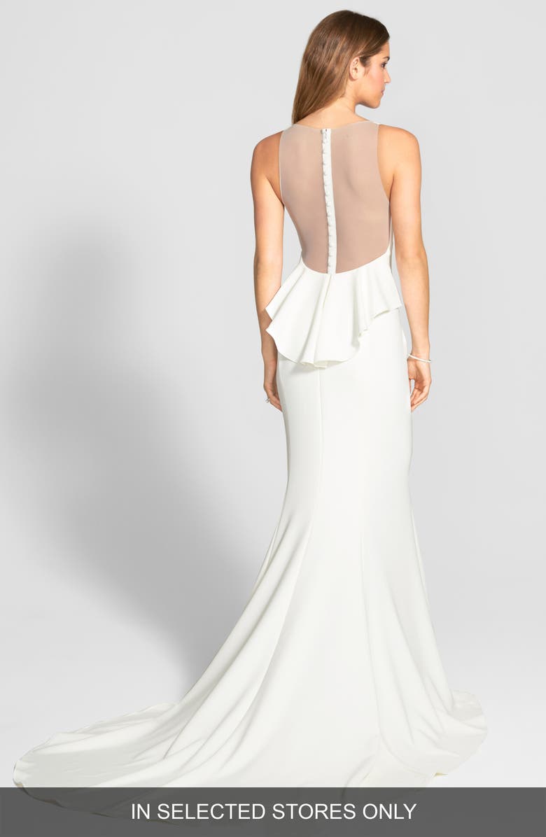 Amsale Back Detail Flared Silk Crepe Gown, Alternate, color, 