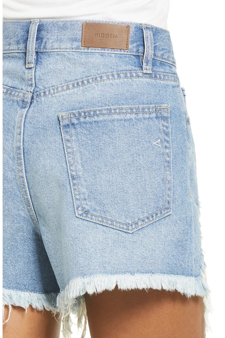 Chewed Hem Distressed Denim Shorts, Alternate, color, MEDIUM WASH