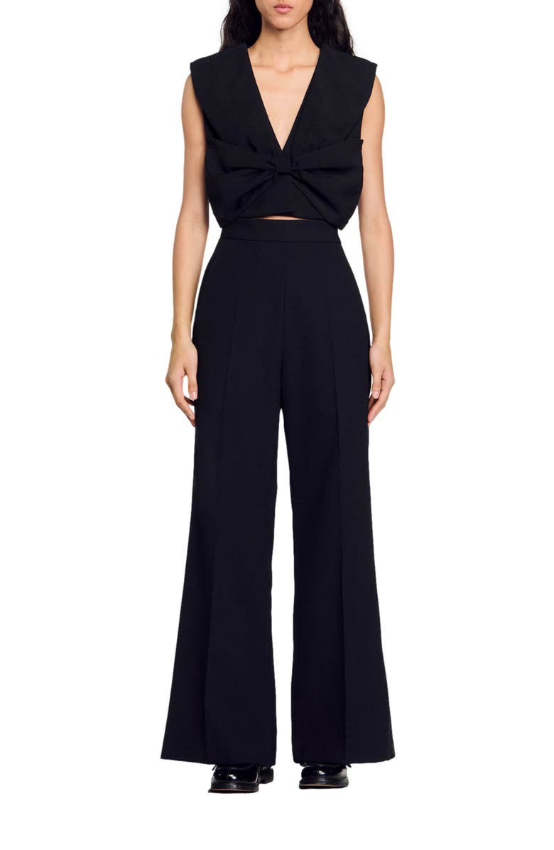 SANDRO Satin-effect crop top, Alternate, color, Black