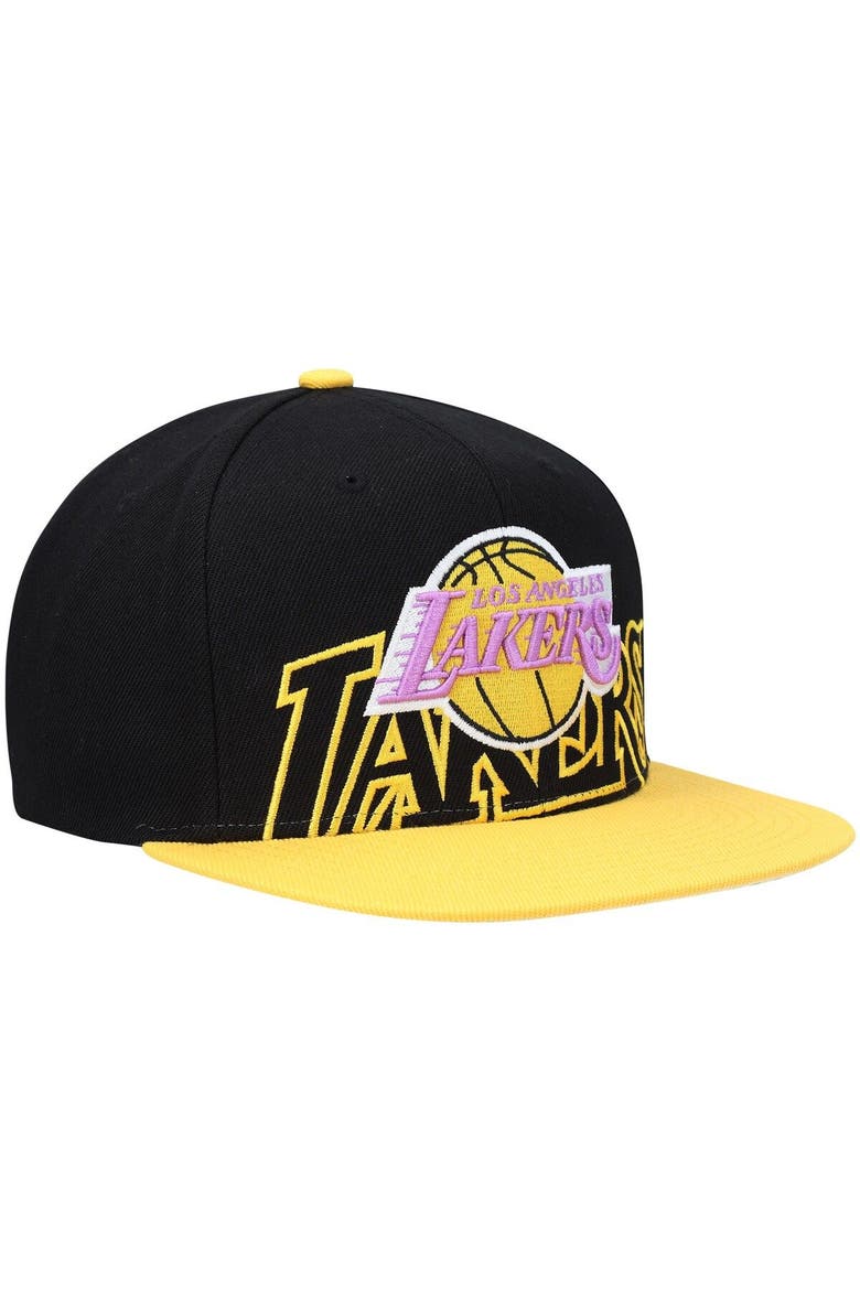 Men's Mitchell & Ness Black/Gold Los Angeles Lakers Hardwood Classics Low Big Face Snapback Hat, Alternate, color, Black