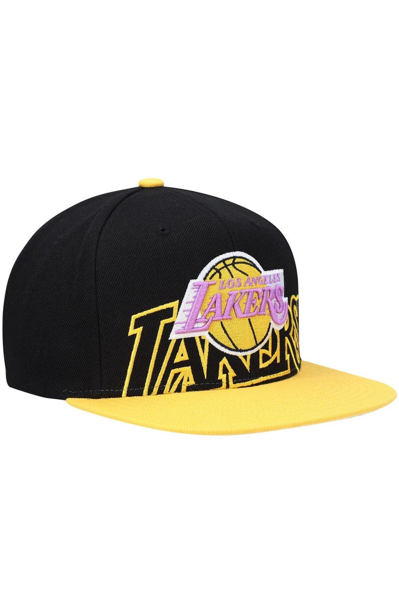Mitchell & Ness Men's Mitchell & Ness Black/Gold Los Angeles Lakers Hardwood Classics Low Big Face Snapback Hat, Alternate, color,