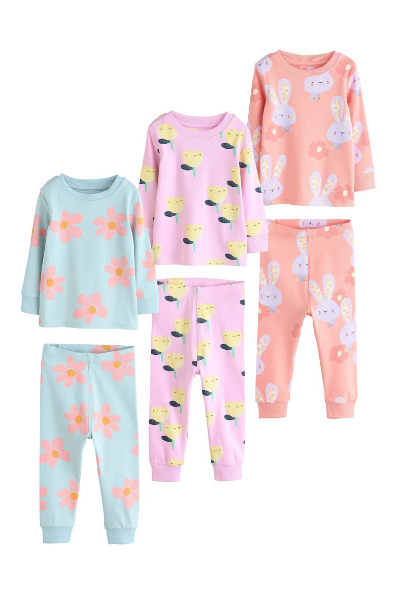 3-Pack Assorted Bunny Fitted Two-Piece Stretch Cotton Pajamas, Main, color, ORANGE